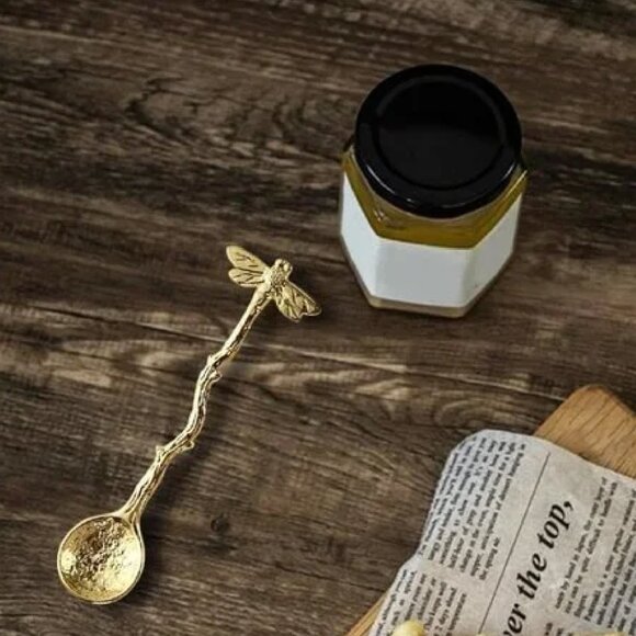 4pcs Gold Retro Dragonfly Spoon Coffee Spoon Teaspoon Stainless Steel Tableware - Picture 3 of 4